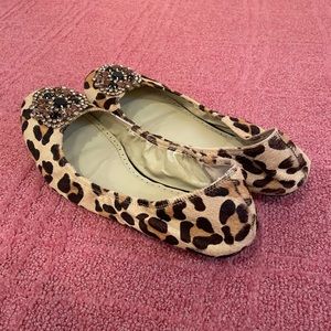 Adrienne Vittadini Leopard Print Flats with Jewel Detailing. Size 10